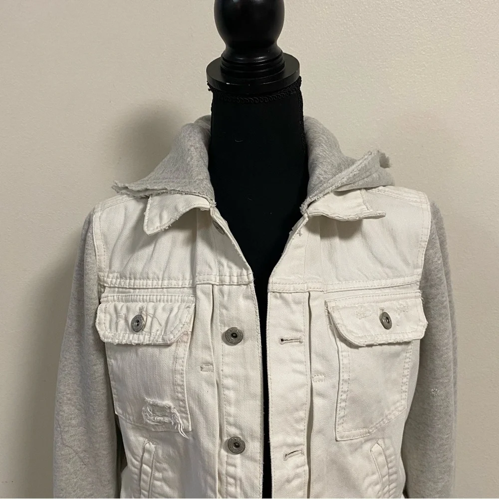 Free People Jacket Women’s Size Medium White Gray Sweater Jean hooded Jacket - Picture 3 of 16